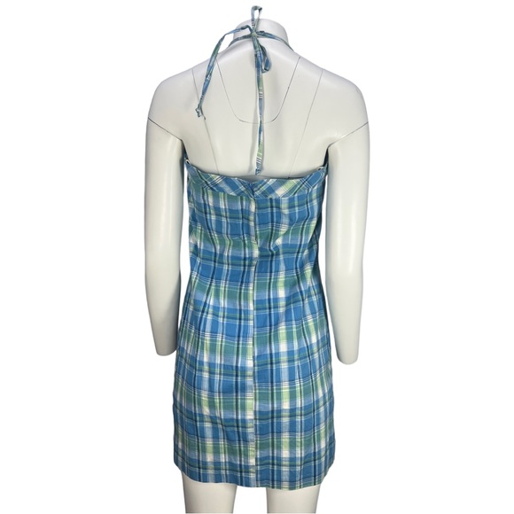 VTG 90's/Y2k Blue Green White Plaid A. BYER California Halter Dress VTG Sz  13 - Picture 5 of 12